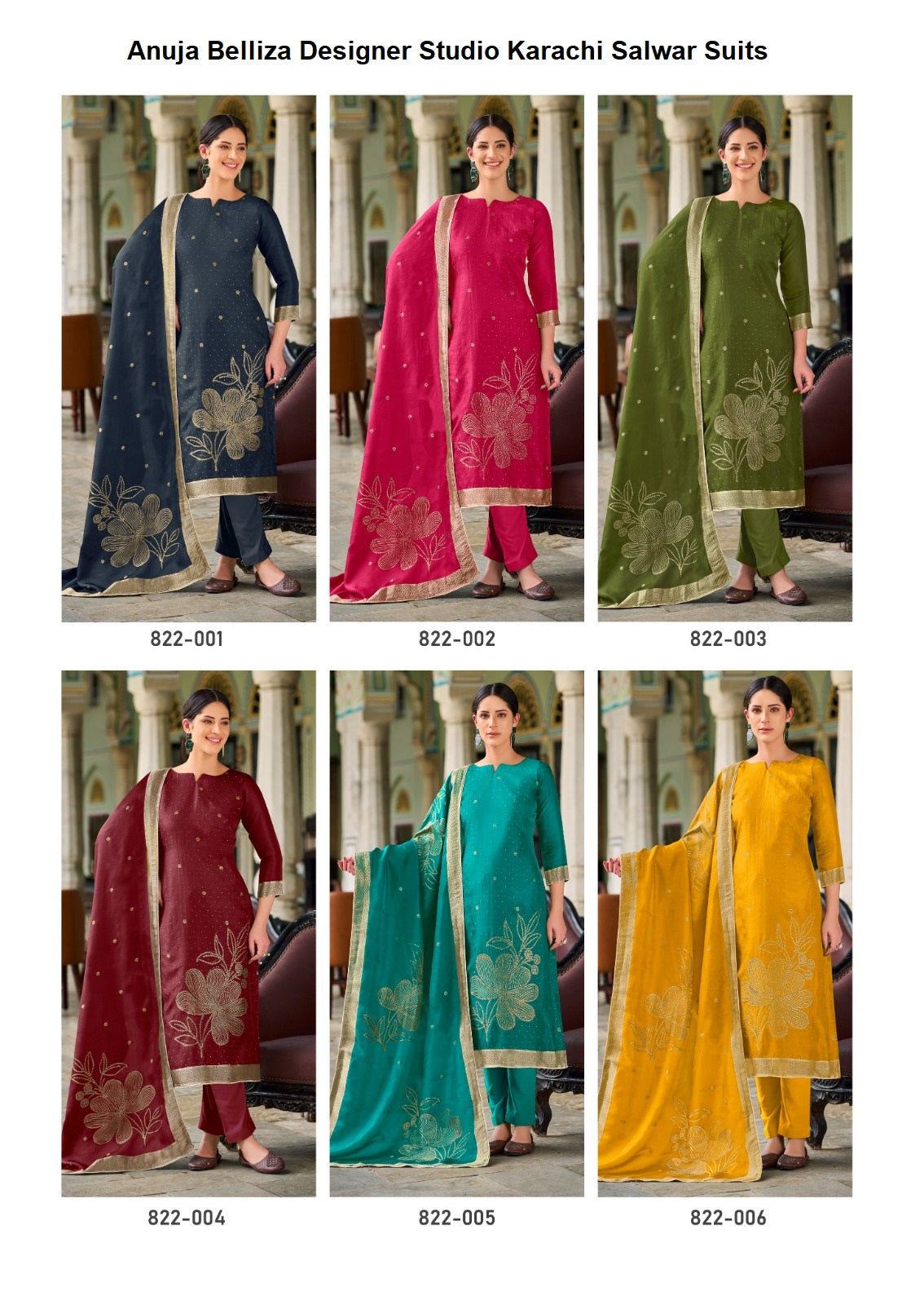 Anuja Belliza Designer Studio Silk Jacquard Karachi Salwar Suits Exporter Gujarat