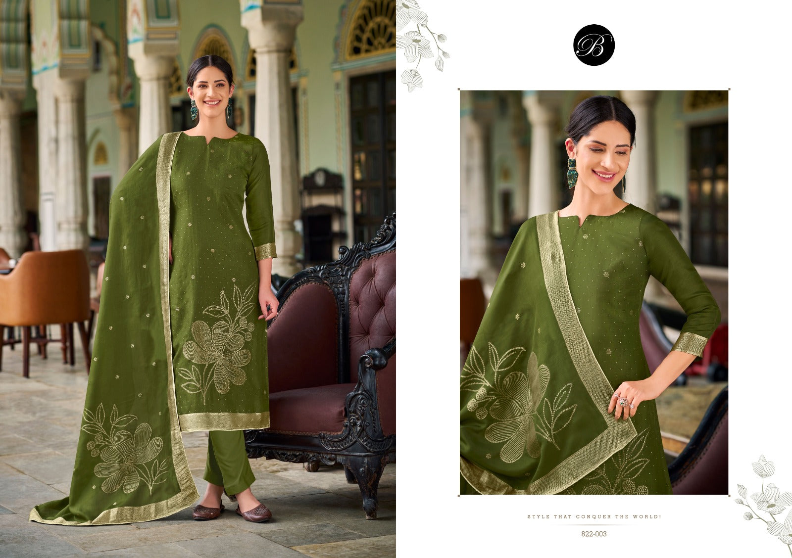 Anuja Belliza Designer Studio Silk Jacquard Karachi Salwar Suits Exporter Gujarat