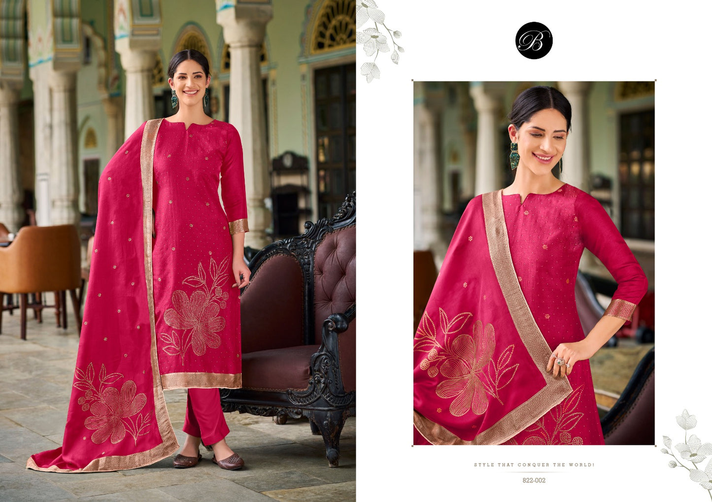 Anuja Belliza Designer Studio Silk Jacquard Karachi Salwar Suits Exporter Gujarat