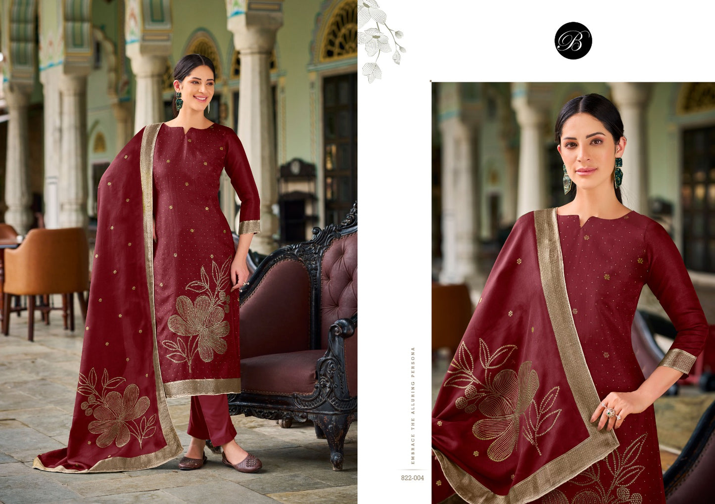 Anuja Belliza Designer Studio Silk Jacquard Karachi Salwar Suits Exporter Gujarat