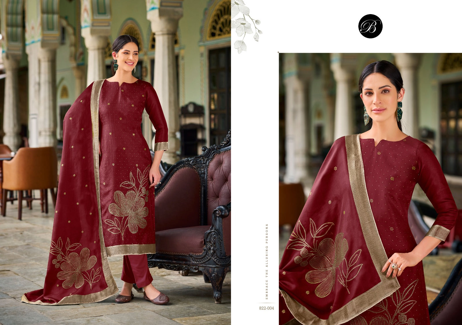Anuja Belliza Designer Studio Silk Jacquard Karachi Salwar Suits Exporter Gujarat