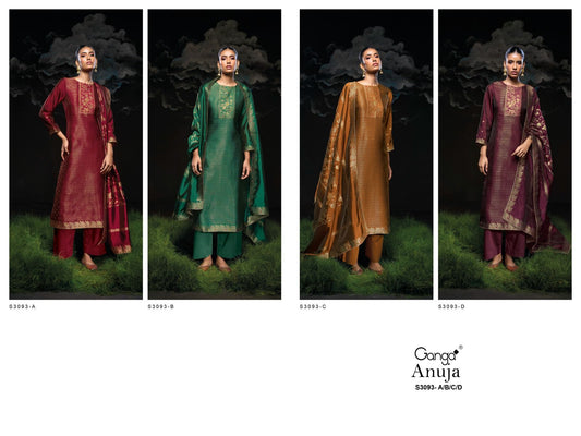 Anuja S3093 Ganga Silk Jacquard Plazzo Style Suits Wholesaler