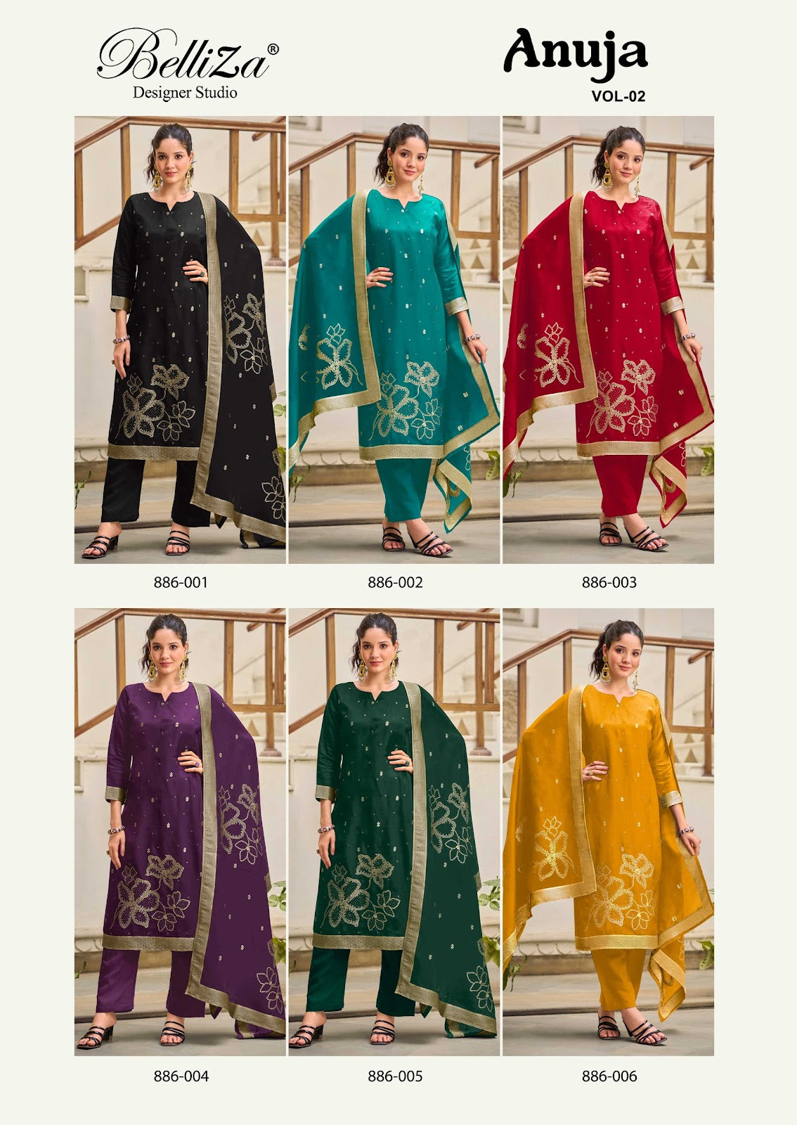 Anuja Vol 2 Belliza Designer Studio Silk Jacquard Karachi Salwar Suits Wholesale