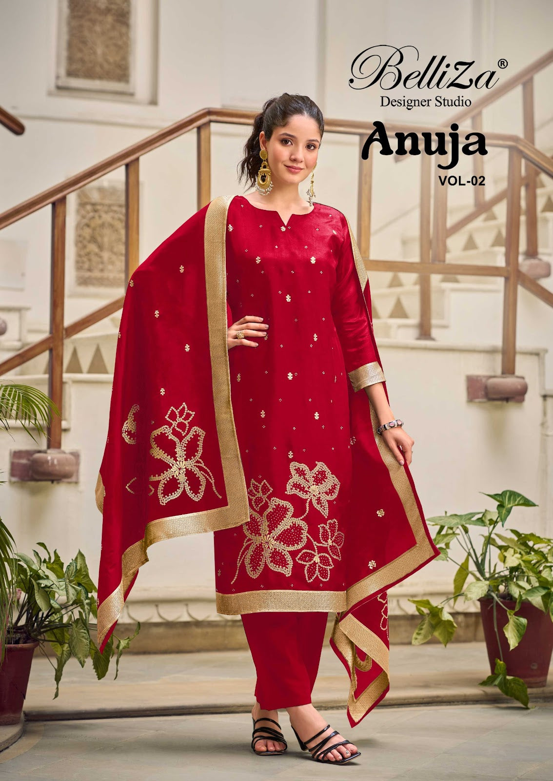 Anuja Vol 2 Belliza Designer Studio Silk Jacquard Karachi Salwar Suits Wholesale