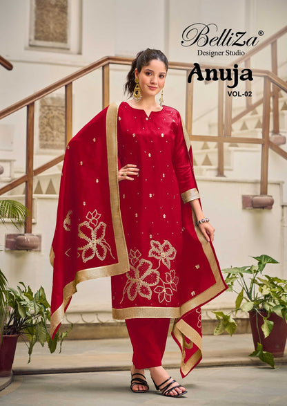 Anuja Vol 2 Belliza Designer Studio Silk Jacquard Karachi Salwar Suits Wholesale