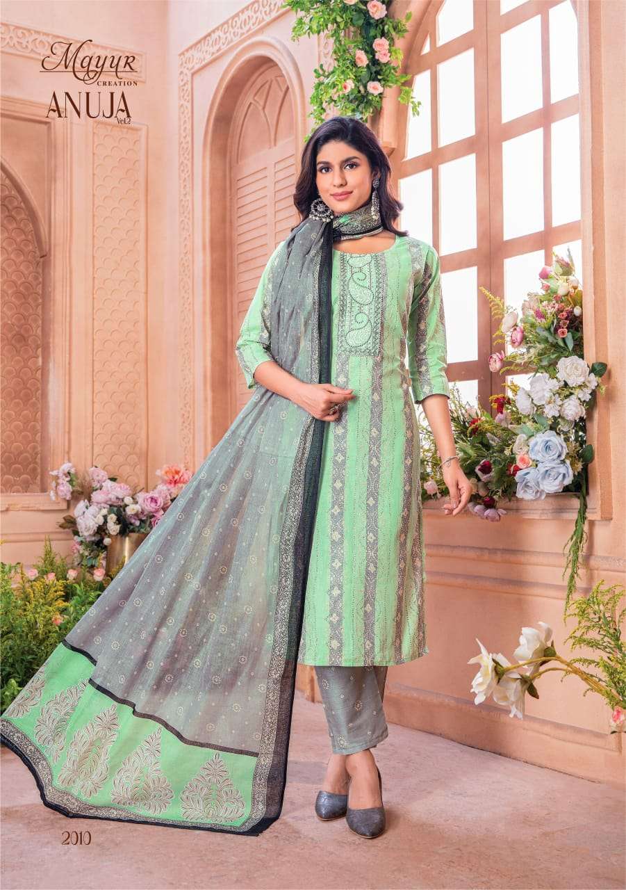 Anuja Vol 2 Mayur Creation Lawn Cotton Readymade Pant Style Suits Supplier Ahmedabad