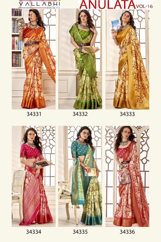 Anulata Vol 16 Vallabhi Prints Linen Sarees Wholesale Price