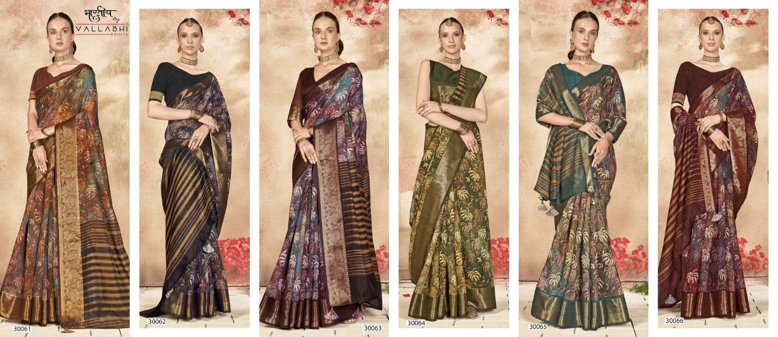 Anuprabha Vol 7 Vallabhi Prints Linen Sarees Supplier Gujarat