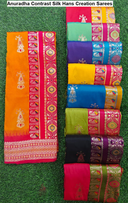 Anuradha Contrast Silk Hans Creation Sarees Exporter Ahmedabad