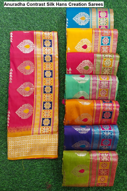 Anuradha Contrast Silk Hans Creation Sarees Exporter Ahmedabad