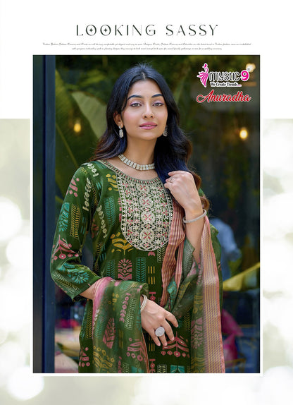 Anuradha Vol 1 Mystic 9 Roman Readymade Pant Style Suits Wholesaler Ahmedabad