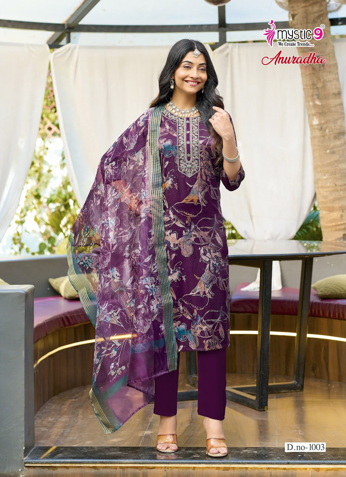 Anuradha Vol 1 Mystic 9 Roman Readymade Pant Style Suits Wholesaler Ahmedabad