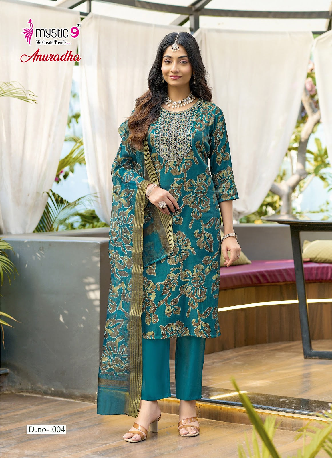 Anuradha Vol 1 Mystic 9 Roman Readymade Pant Style Suits Wholesaler Ahmedabad