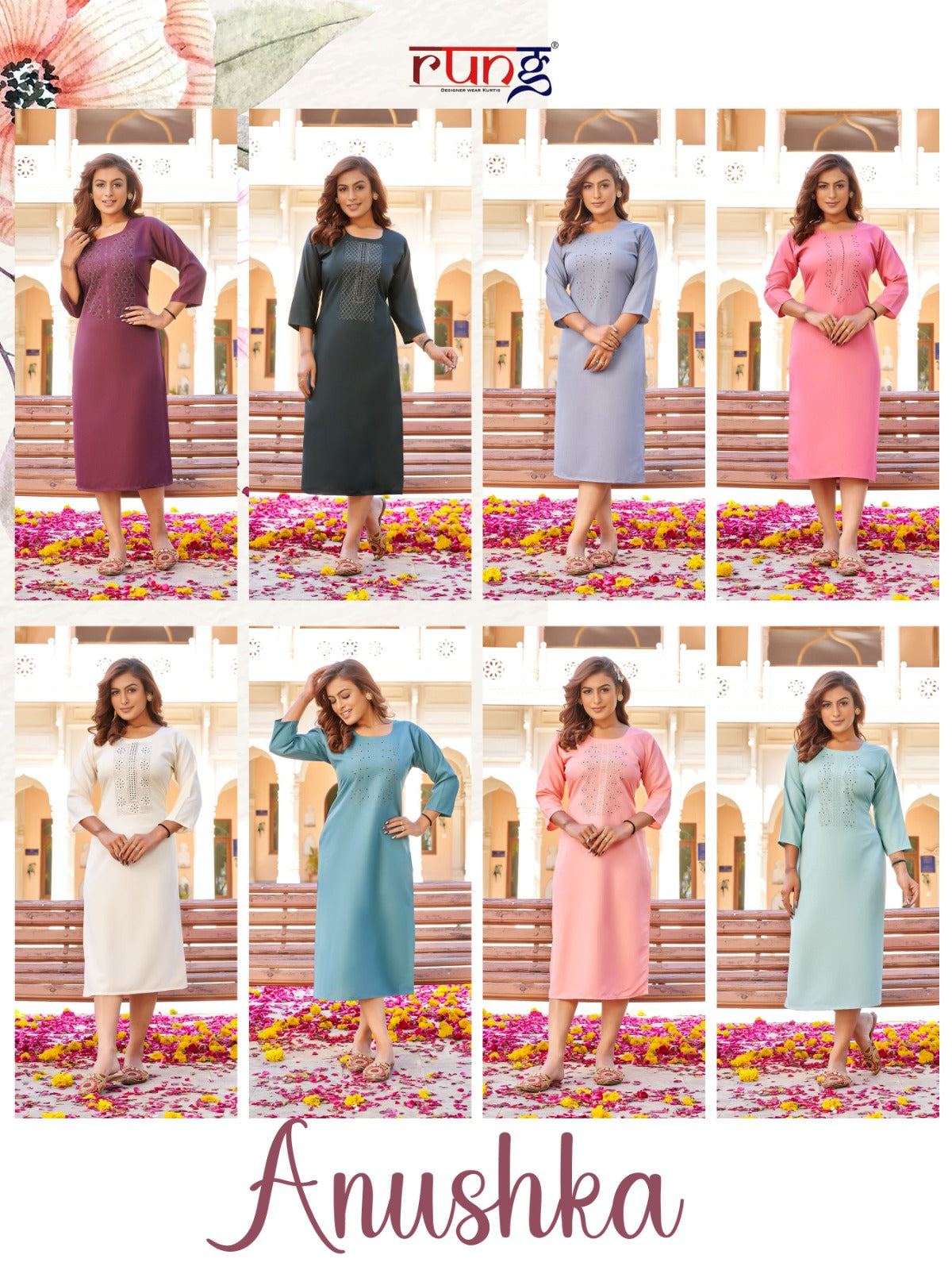 Anushka Rung Rayon Straight Cut Kurtis