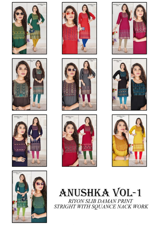Anushka Vol 1 M Rayon Slub Straight Cut Kurtis