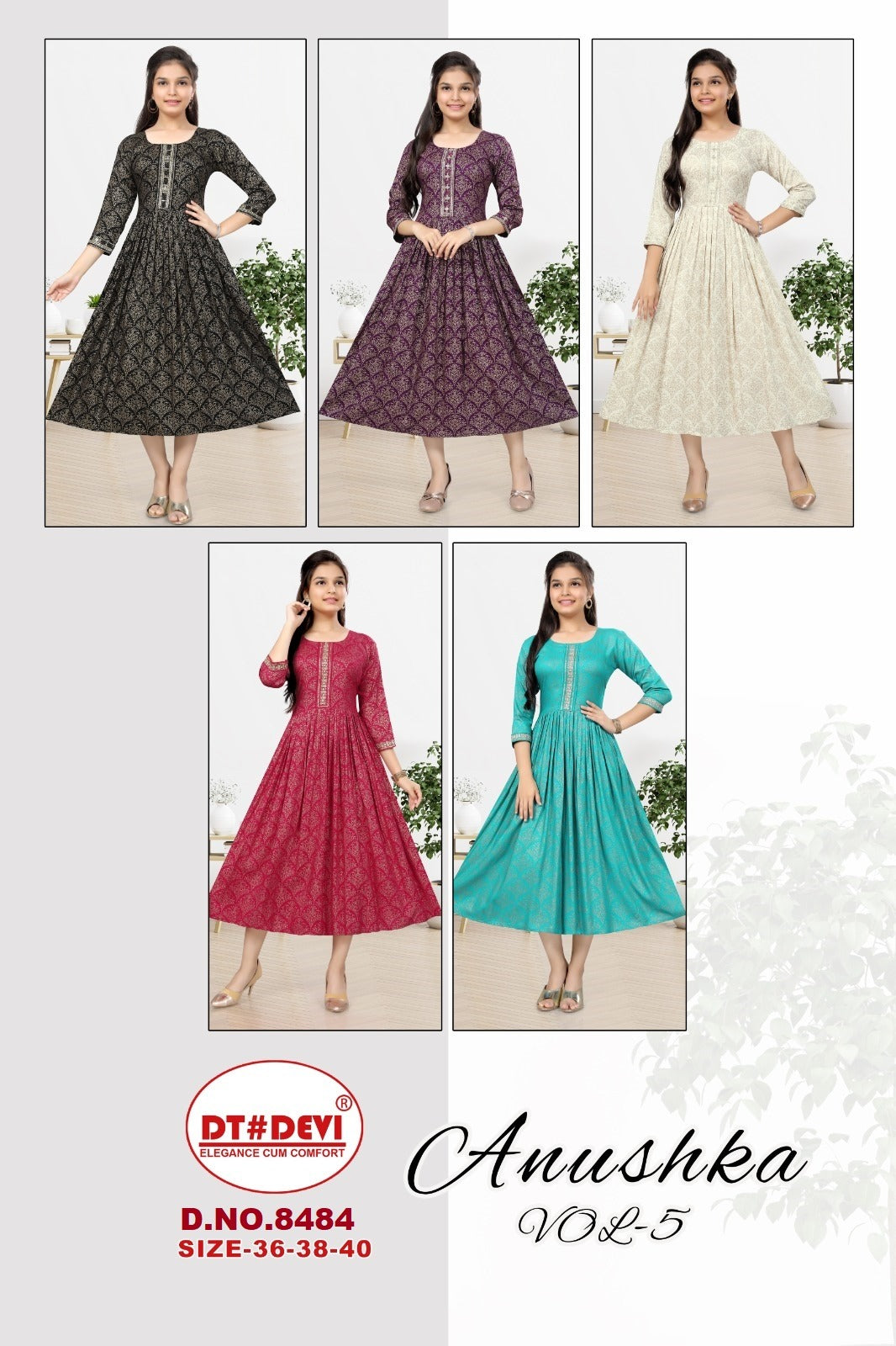 Anushka Vol 5 Dt Devi Rayon Girls Anarkali Kurti Supplier Gujarat