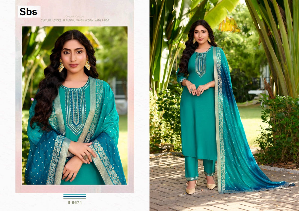 Anvaya Sbs Mal Chanderi Readymade Pant Style Suits Wholesaler