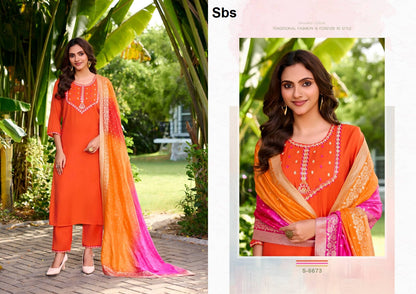 Anvaya Sbs Mal Chanderi Readymade Pant Style Suits Wholesaler