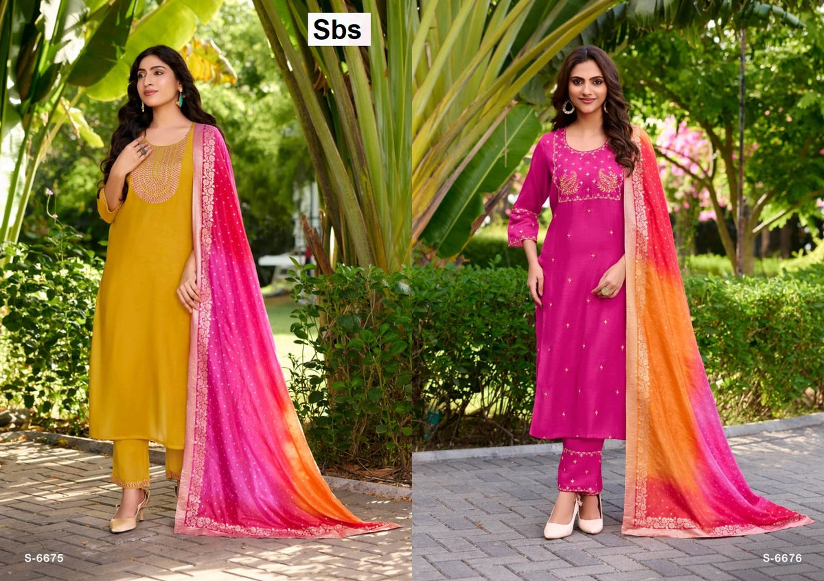 Anvaya Sbs Mal Chanderi Readymade Pant Style Suits Wholesaler