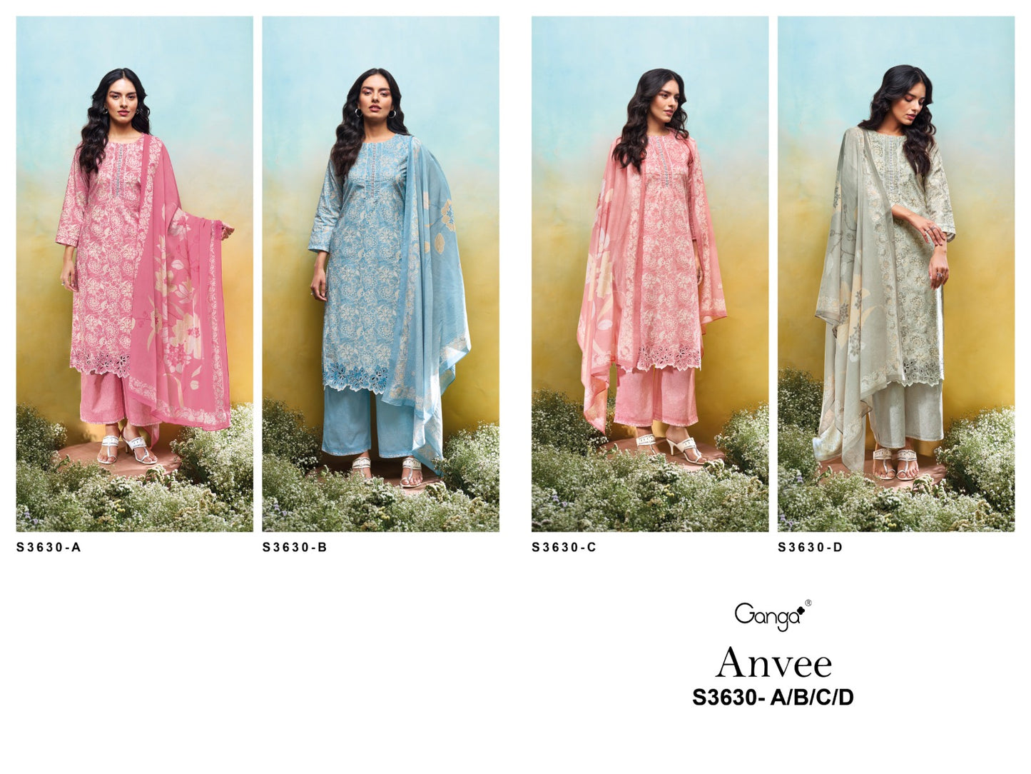 Anvee 3630 Ganga Premium Cotton Plazzo Style Suits Wholesale
