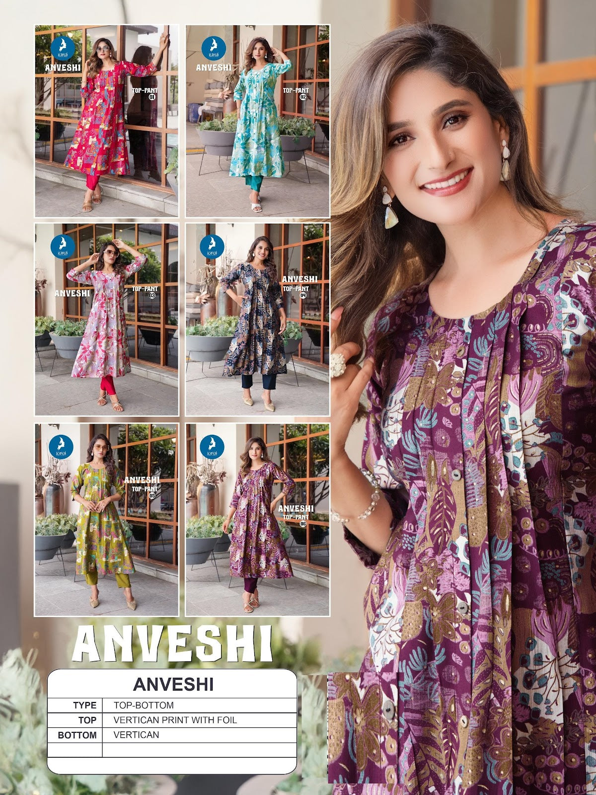 Anveshi Kaya Vertican Kurti Pant Set Wholesale Rate