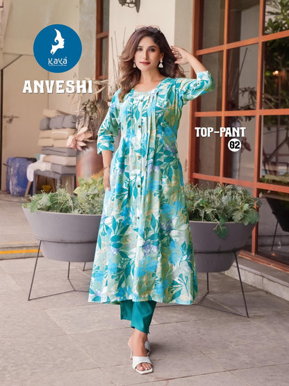 Anveshi Kaya Vertican Kurti Pant Set Wholesale Rate