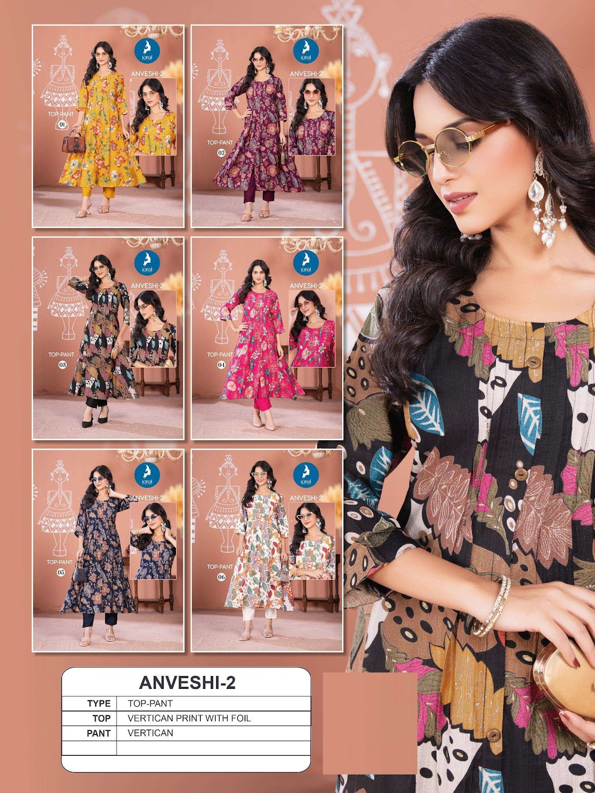 Anveshi Vol 2 Kaya Vertican Kurti Pant Set Manufacturer