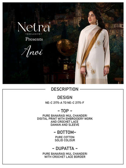 Anvi Netra Mul Chanderi Pant Style Suits Supplier Gujarat