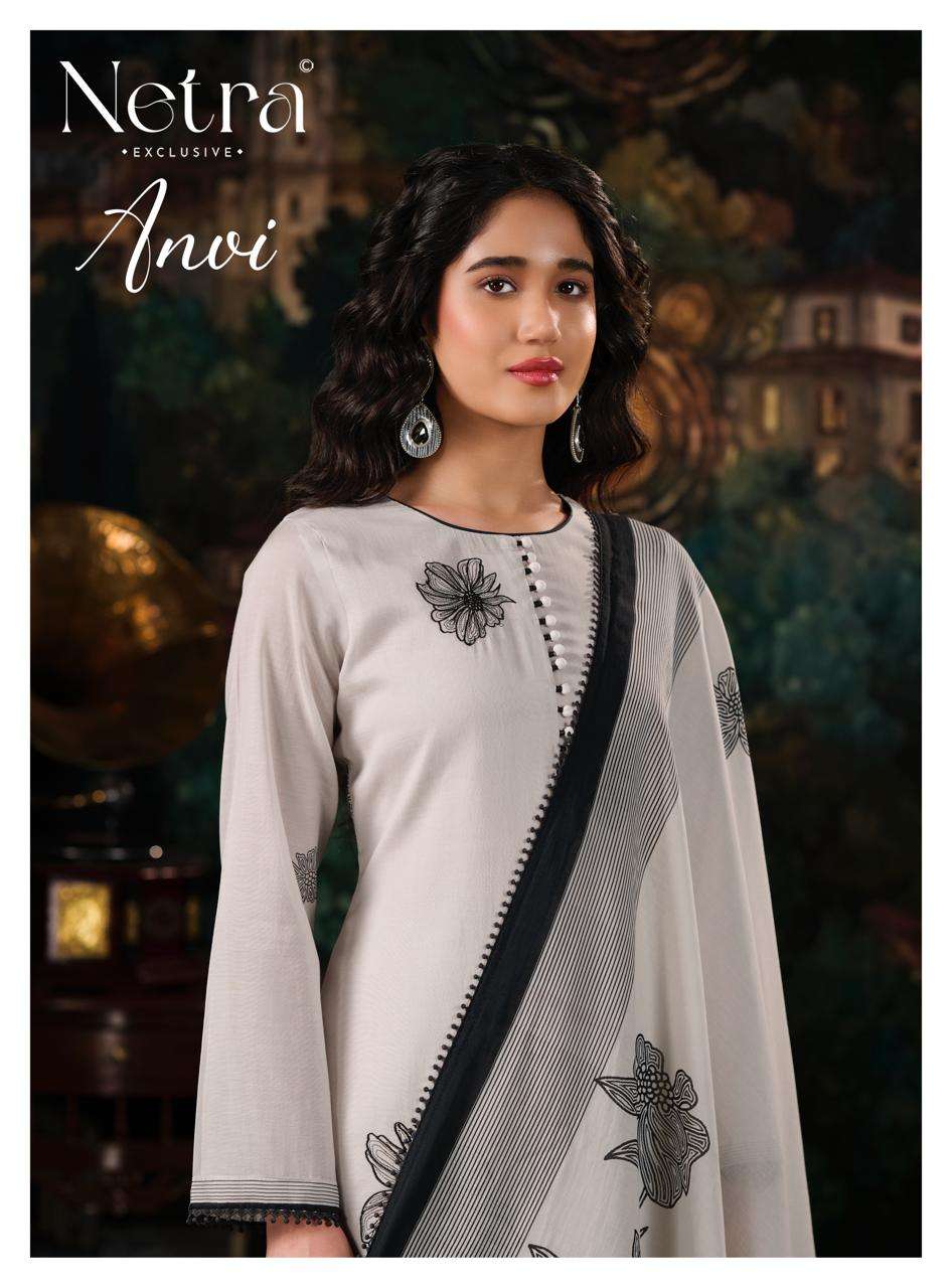 Anvi Netra Mul Chanderi Pant Style Suits Supplier Gujarat