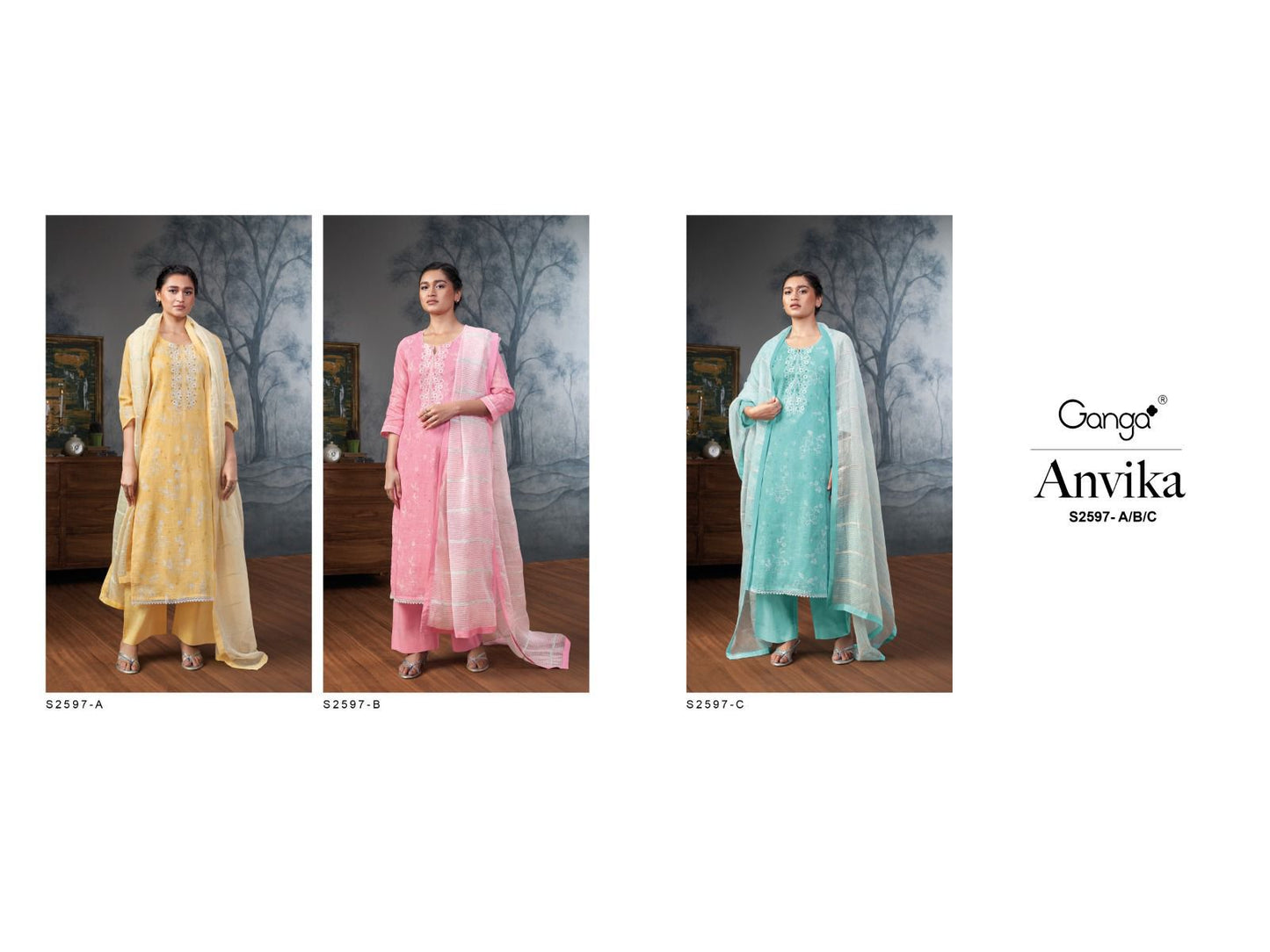 Anvika 2597 Ganga Cotton Linen Plazzo Style Suits Wholesaler