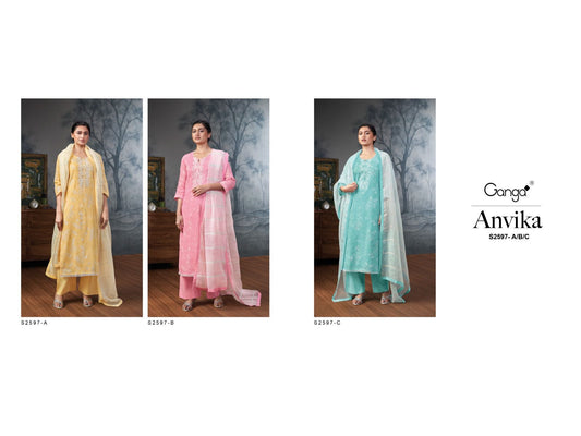 Anvika 2597 Ganga Cotton Linen Plazzo Style Suits Wholesaler