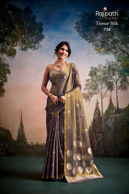 Anvika Doller Silk Rajpath Tissue Silk Sarees Supplier Ahmedabad