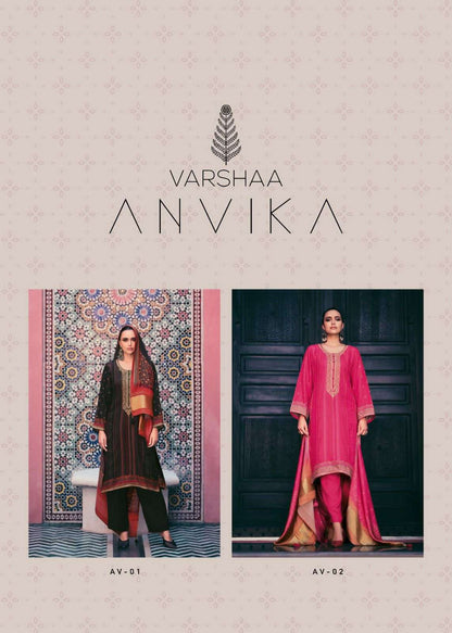 Anvika Varsha Fashions Russian Silk Plazzo Style Suits Wholesale Price