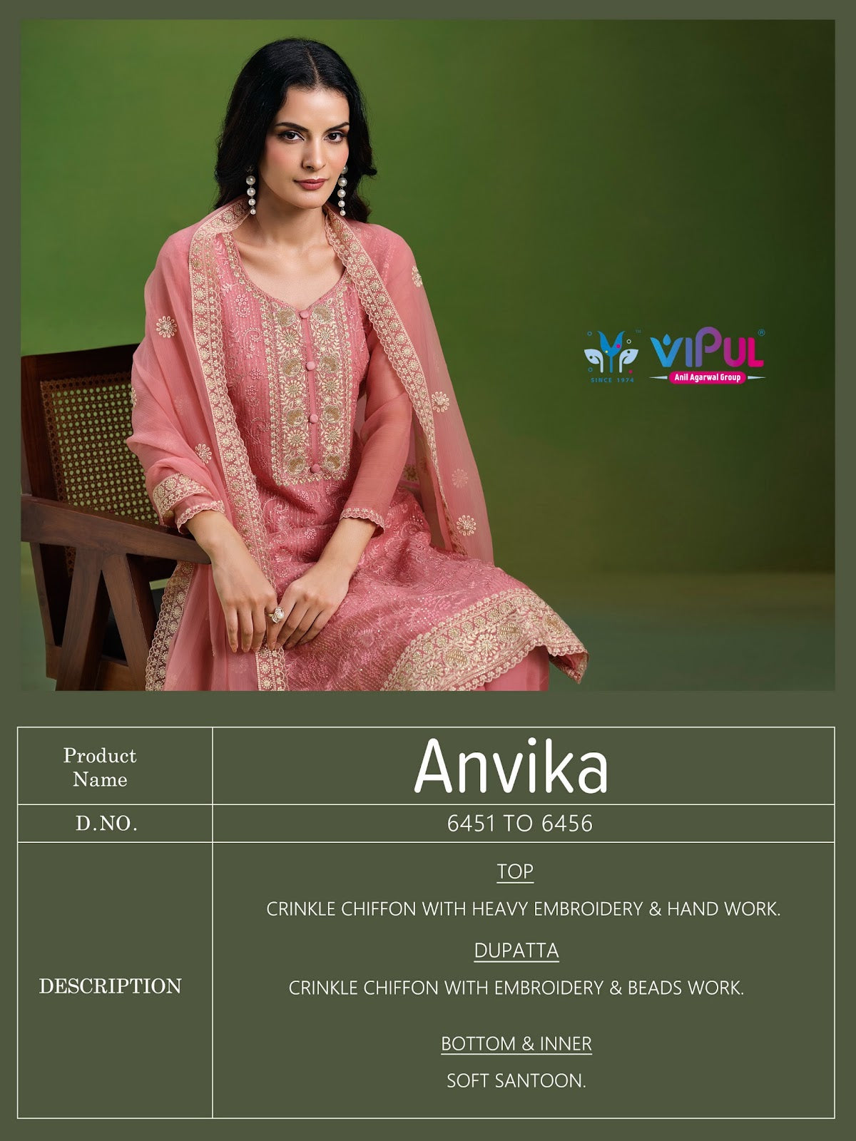 Anvika Vipul Chiffon Pant Style Suits Supplier Gujarat