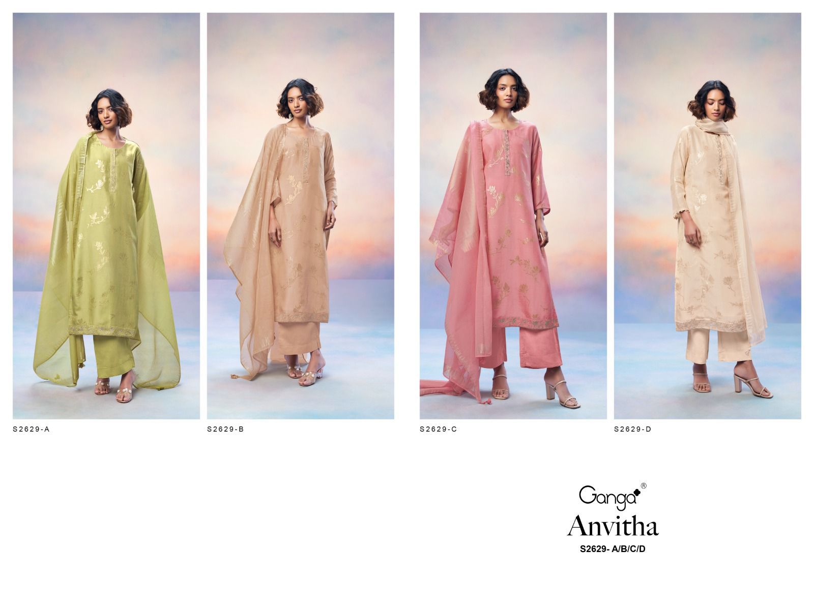 Anvitha 2629 Ganga Silk Jacquard Plazzo Style Suits Supplier Ahmedabad