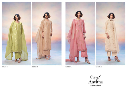 Anvitha 2629 Ganga Silk Jacquard Plazzo Style Suits Supplier Ahmedabad