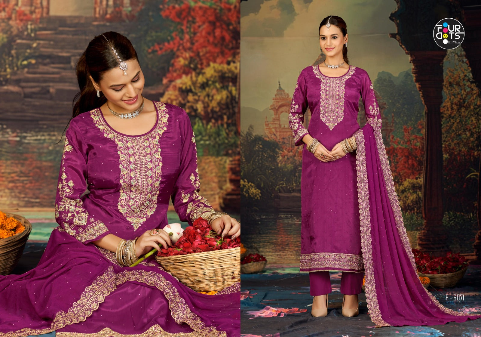 Apeksha Four Dots Organza Pant Style Suits Exporter Ahmedabad