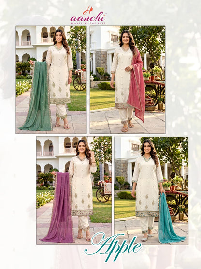 Apple Aanchi Vichitra Silk Readymade Pant Style Suits Exporter Ahmedabad