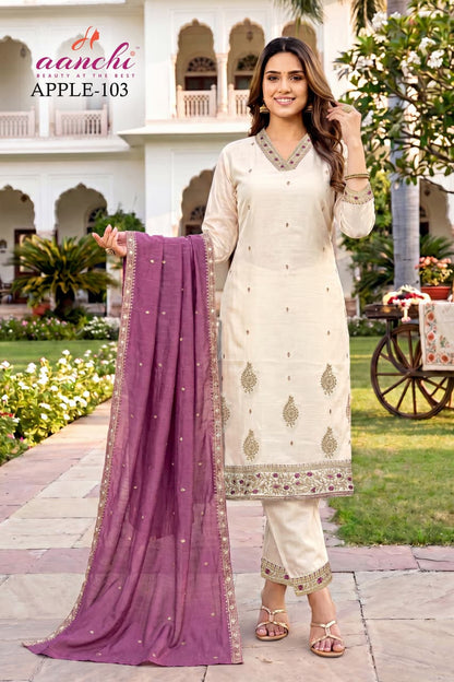Apple Aanchi Vichitra Silk Readymade Pant Style Suits Exporter Ahmedabad