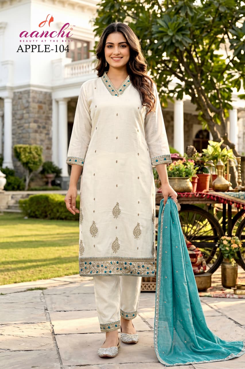 Apple Aanchi Vichitra Silk Readymade Pant Style Suits Exporter Ahmedabad