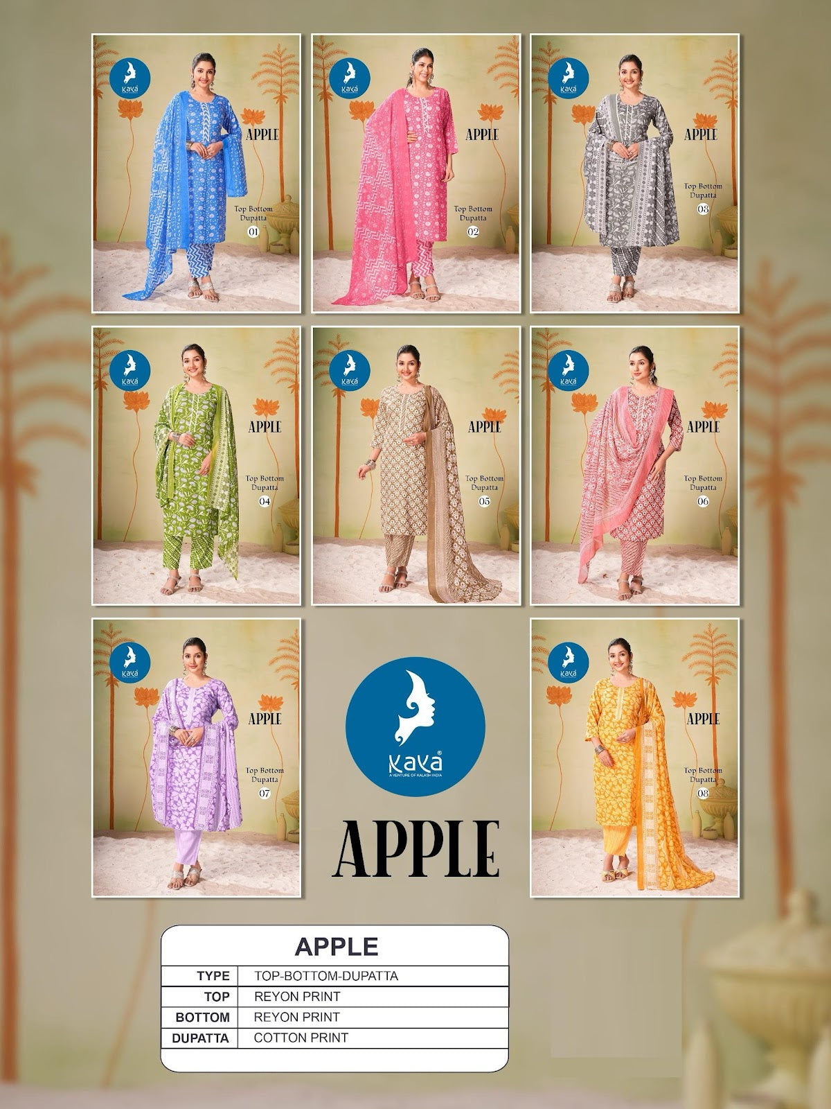 Apple Kaya Rayon Readymade Suits Supplier