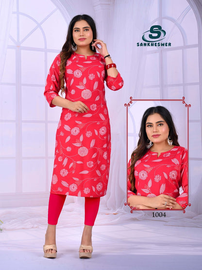 Apple Vol 1 Sankheswer Vertican Long Straight Kurti Supplier Gujarat