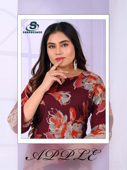 Apple Vol 1 Sankheswer Vertican Long Straight Kurti Supplier Gujarat