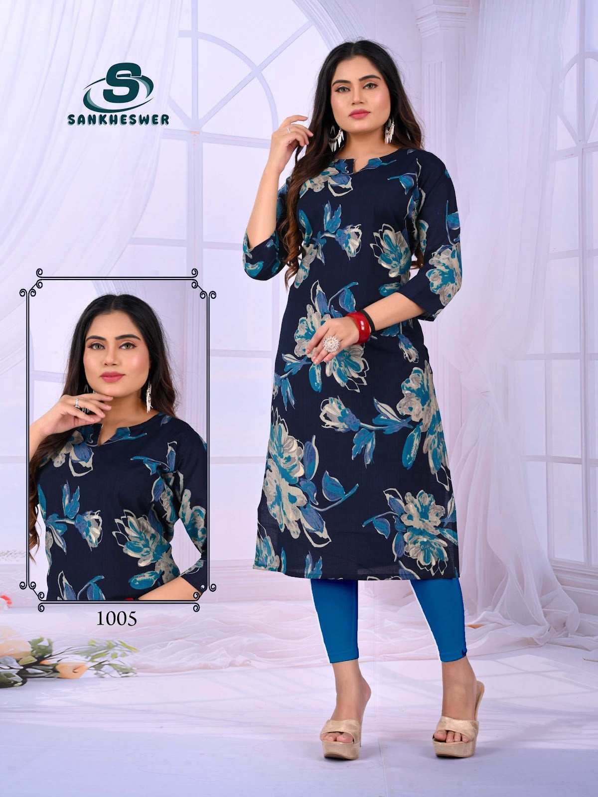 Apple Vol 1 Sankheswer Vertican Long Straight Kurti Supplier Gujarat