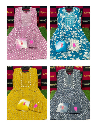 Apple With Pocket And Feeding 2710 Kanha Reyon Readymade Pant Style Suits Exporter India