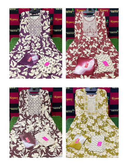 Apple With Pocket And Feeding 2710 Kanha Reyon Readymade Pant Style Suits Exporter India