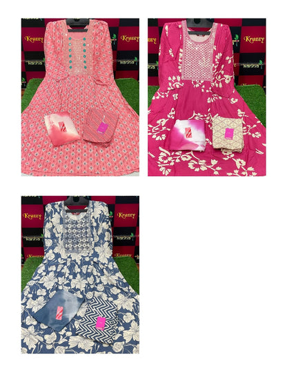 Apple With Pocket And Feeding 2710 Kanha Reyon Readymade Pant Style Suits Exporter India