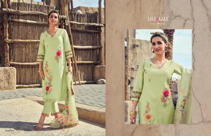 Applique Lily Lali Milan Silk Readymade Pant Style Suits