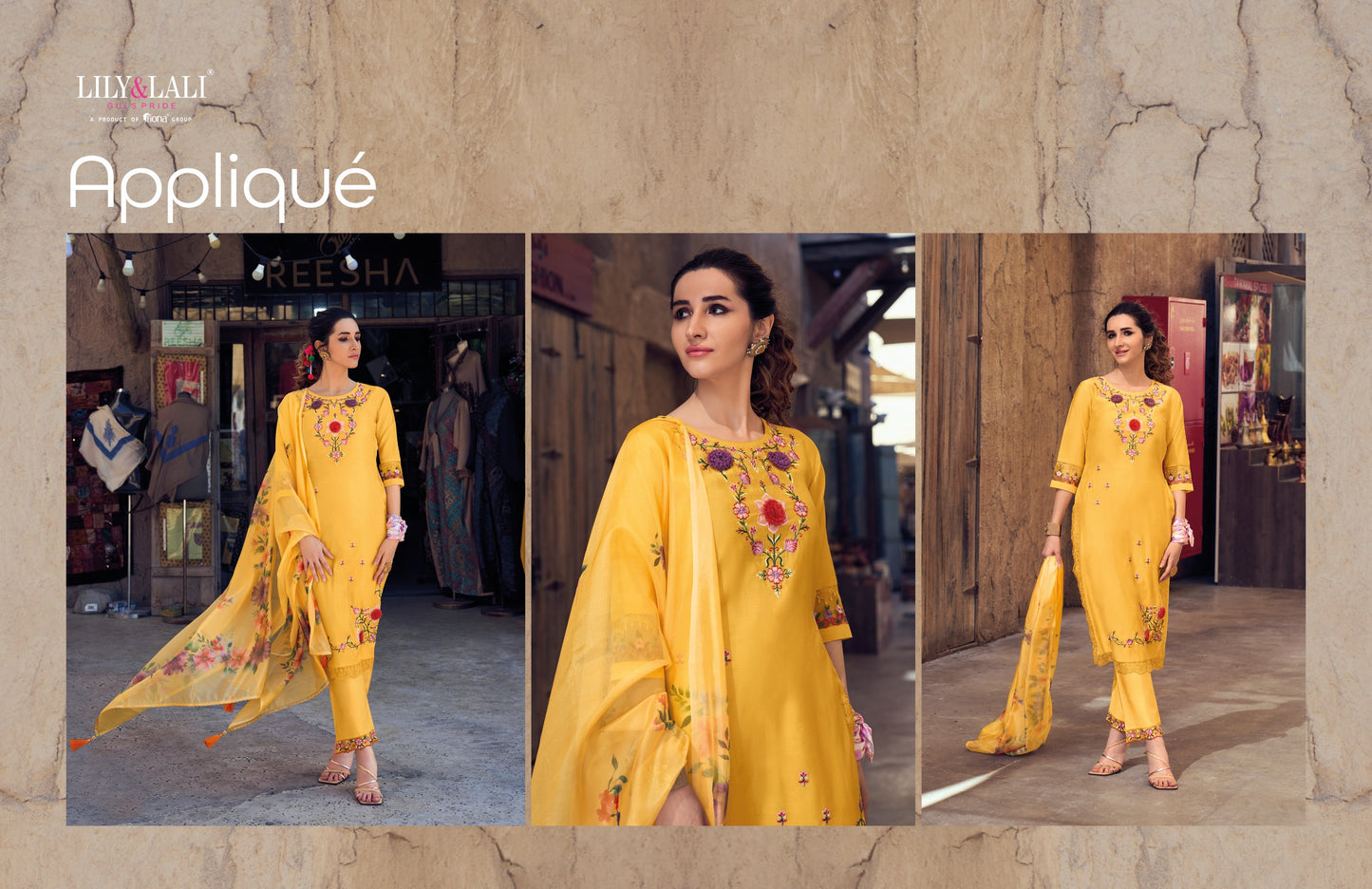 Applique Lily Lali Milan Silk Readymade Pant Style Suits