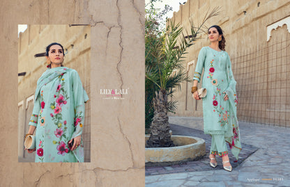 Applique Lily Lali Milan Silk Readymade Pant Style Suits